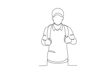 A student wearing a backpack. International students day one-line drawing