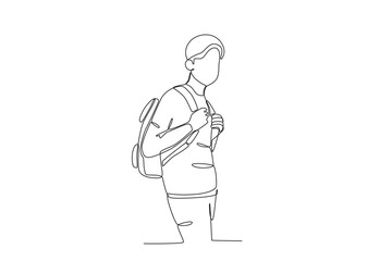 A student preparing to go to school. International students day one-line drawing