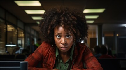 Black Female Office Clerk Employee Work Role Work Environment Background Generative AI