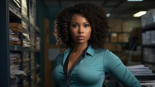 Black Female Office Clerk Occupation Employment Work Environment Background Generative AI