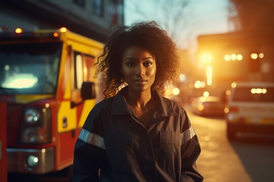Black Woman Paramedic Occupation Job Expertise Work Environment Backdrop Generative AI