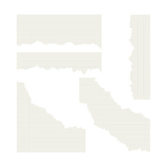 White ripped paper strips collection. Realistic paper scraps with torn edges. Paper scraps. Ripped papers and torn page pieces.