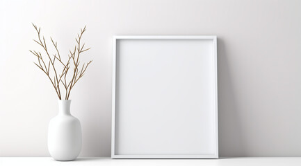 Canvas print: Three empty vertical picture frame mockup in bright modern room