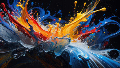 Explosion de peinture multicolore avec des vagues et des gouttes - obrazy, fototapety, plakaty