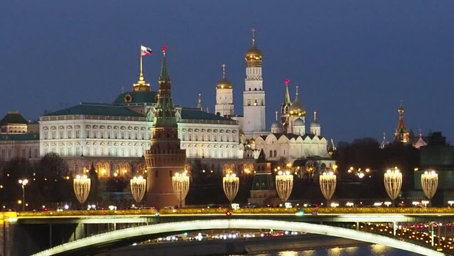 Moscow, Russia. Aerial view of popular landmark Kremlin in Moscow, Russia at sunset. 