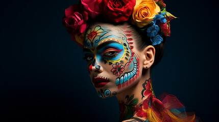 Beautiful woman with catrina makeup from the day of the dead, Mexican culture