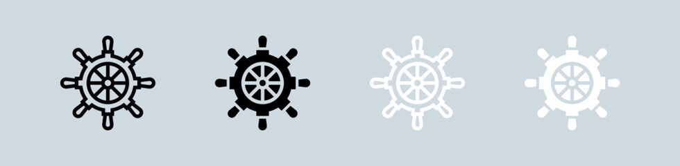 Helm icon set in black and white. Ship wheel signs vector illustration.