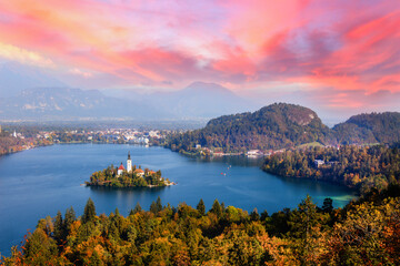 Beautiful sky above lake in Bled, Slovenia