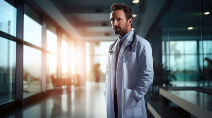 Fototapeta premium doctor standing in corridor of hospital