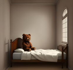 Teddy bear in a bedroom