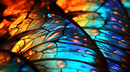 Beautiful macro shot of butterfly wings glowing in vivid colors