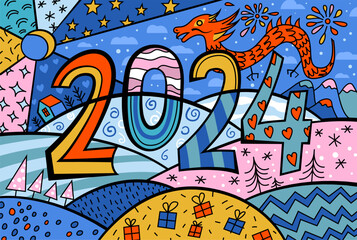 New year postcard design. Editable vector illustration