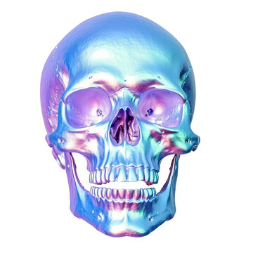 Shiny chrome skull isolated on transparent background