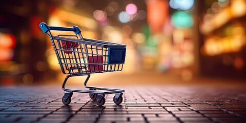 Navigating digital. Online shopping carts for every need. Retail therapy. Exploring world of choices in supermarket. Shop drop. Cart full of savings in modern mall - obrazy, fototapety, plakaty
