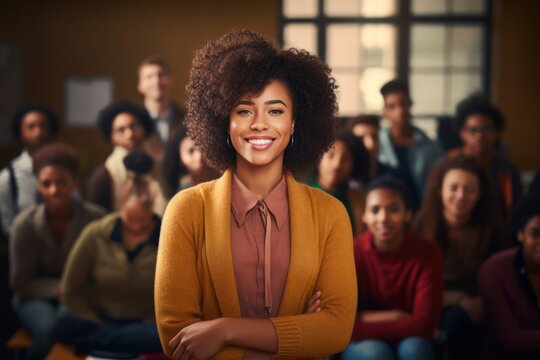 Black Female Teacher Occupation Employment Workplace Background Generative AI