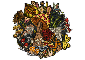 Cute autumn doodle colorful round illustration