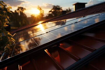 Solar cell on roof house, Generate with Ai