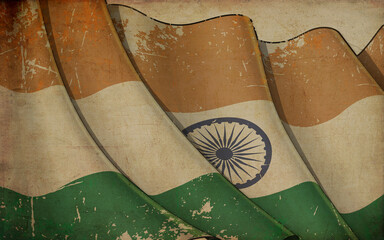 Old Paper Print - Waving Flag of India