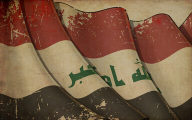 Old Paper Print - Waving Flag of Iraq