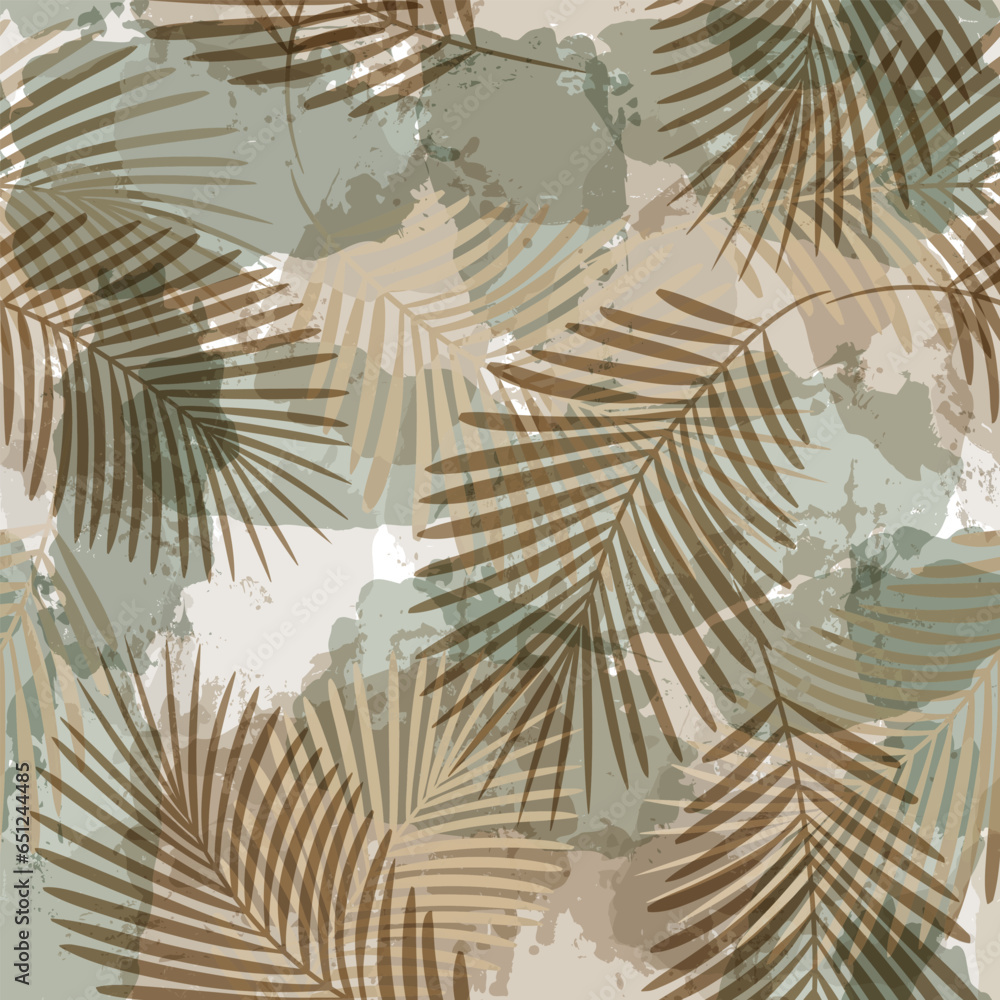 Wall mural Palm Leaves Pattern. Watercolor Palm leaves seamless vector background, brown jungle print textured