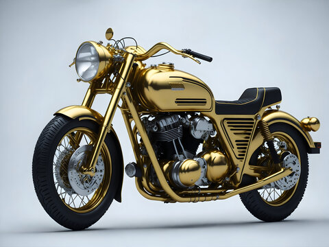 Gold futiristic motorbike on grey background, bike concept illustration. Generative AI