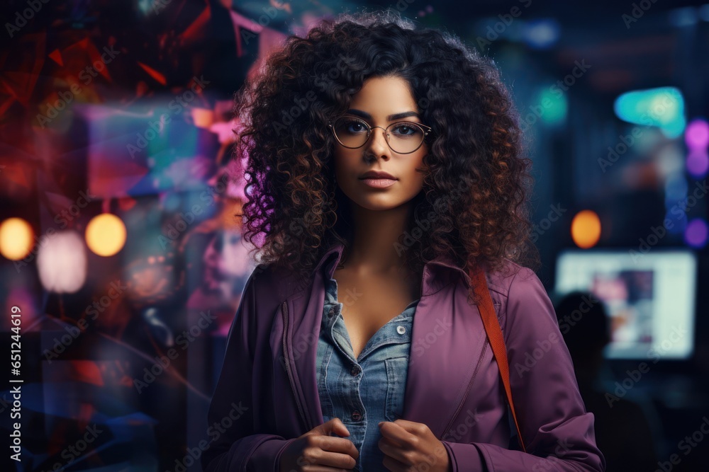 Poster black female web developer occupation job work environment background generative ai