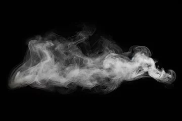 Fotobehang Ethereal elegance. Abstract white smoke on black background isolated and steam in monochrome. Mystical mist. Captivating play of light. Flowing forms. Dynamic abstraction vapor © Bussakon