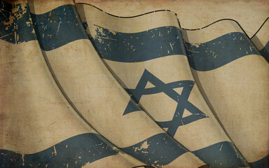 Old Paper Print - Waving Flag of Israel