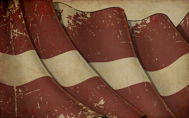 Old Paper Print - Waving Flag of Latvia