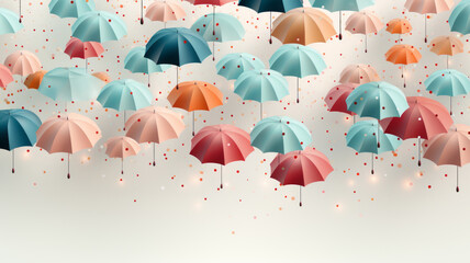 pastel Colorful umbrellas on the raining sky. - obrazy, fototapety, plakaty
