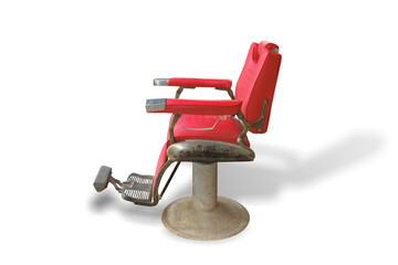 old vintage barber chair isolated on black background with clipping path.