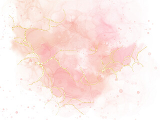 Pink alcohol ink mixed with a beautiful shiny gold pattern. Beautiful abstract ink flow art with translucent background.