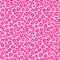 Leopard seamless pattern design in pink color. Trendy vector background.