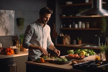 handsome, stylish man preparing healthy and tasty food