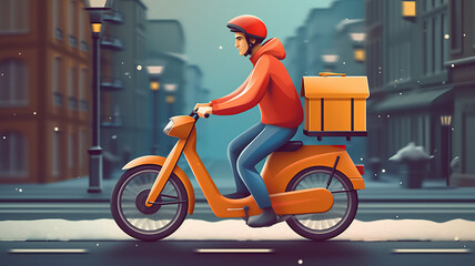 express delivery man going to delivery with his bike,vector illustration generative ai - obrazy, fototapety, plakaty