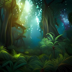 Fototapeta na wymiar Surreal night jungle