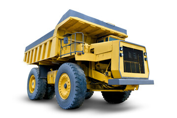 A very large old truck used in coal mining. Oversized heavy duty Mine dumper truck isolated on white background. This has clipping path.
