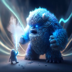 furious yet fighting another yeti fairy lighting LSD psychedelic fractal cute blue color wide angle landscapeillustration hyper realism dramatic octane render RTX DLSS Ray tracing photorealistic 