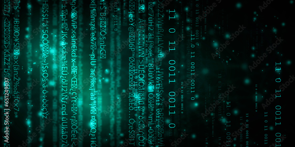 Poster 2d illustration abstract digital binary data on computer screen