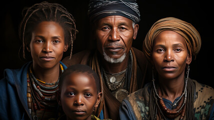 family group photo of Ethiopian native tribal family.generative ai