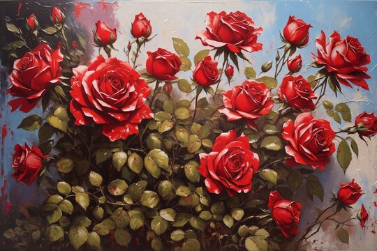 oil painted red roses background, painted flowers