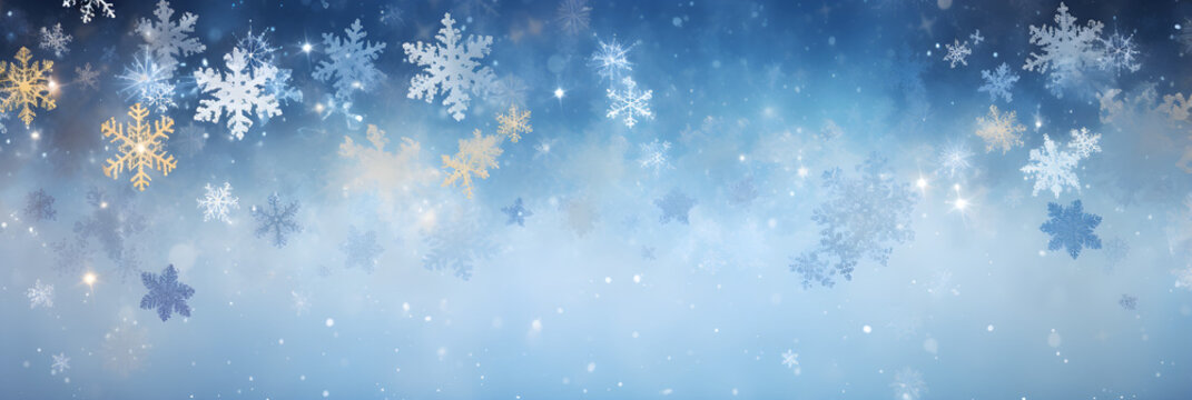 bright wide format background image with Christmas  snowflakes
