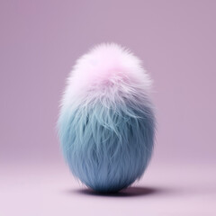 Sunlit, a beautiful iridescent fluffy furry egg against a pink background.