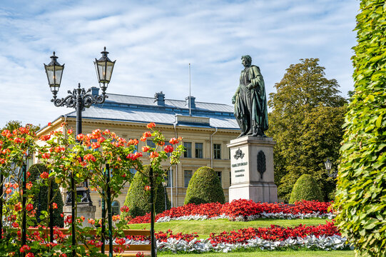 Carl Johans park with the statue of king Karl XIV Johan during early fall. Norrk&ouml;ping is a historic industrial town in Sweden.