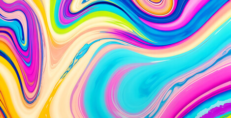 Abstract marbled acrylic paint ink painted waves painting texture colorful background banner - Bold colors, rainbow color swirls wave (Generative Ai)