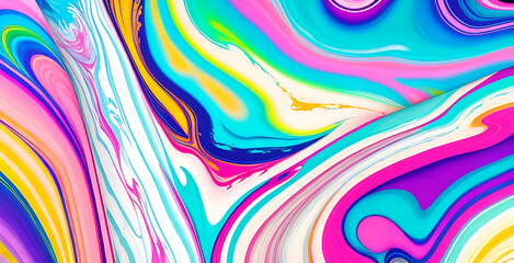 Abstract marbled acrylic paint ink painted waves painting texture colorful background banner - Bold colors, rainbow color swirls wave (Generative Ai)