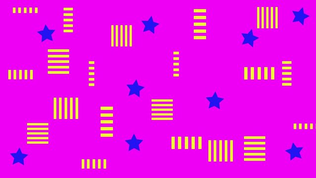 violet abstract background animation with blue stars and yellow lines, nineties animation