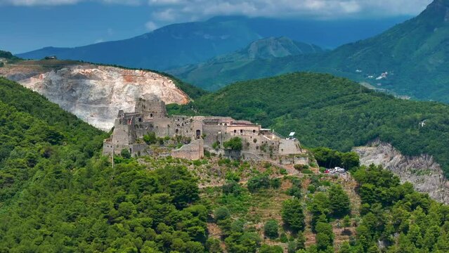 Panoramic view of Salerno, Campania, Italy - Panoramic view of the gulf from the top of the castle Arechi, The ruins of the ancient castle Arechi in Salerno, on the Amalfi Coast, 