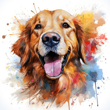 watercolor Golden Retrievcr clipart, Generative Ai