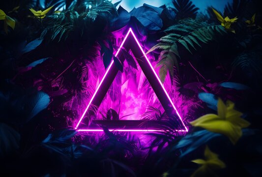 Seapunk Wonders: Neon Triangle Amidst Foliage